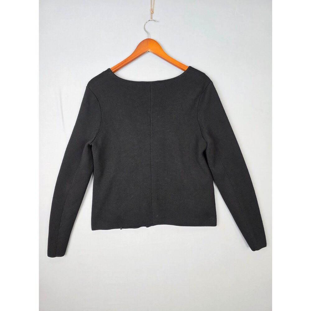 LOFT Black Asymetrical Moto Motorcycle Sweater Knit Large Cyber Goth Wool Blend - Picture 3 of 8